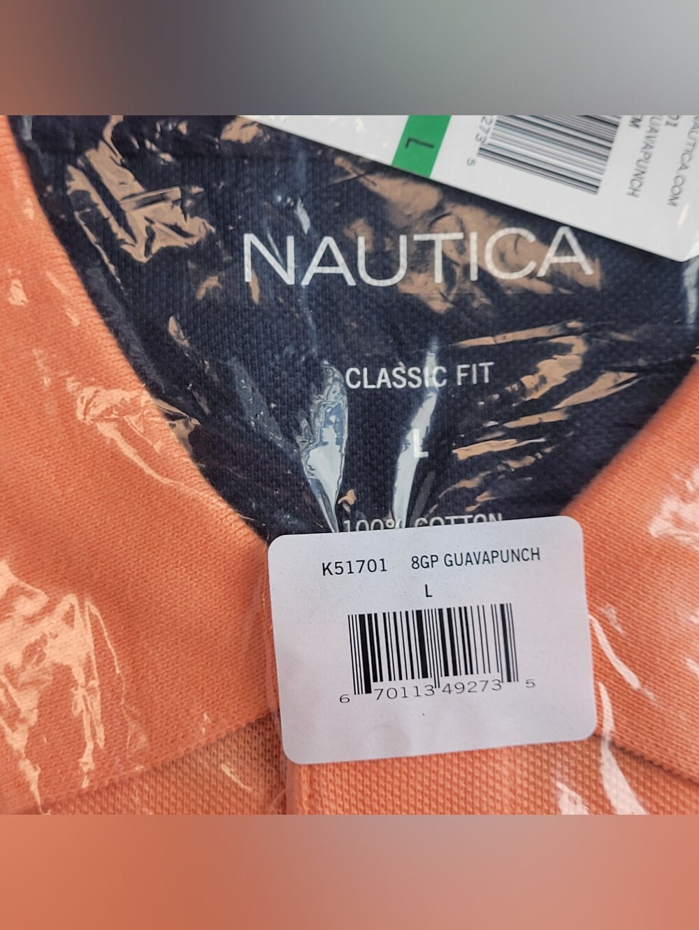 Nautica Classic Fit Deck Polo Shirt Mens Large Orange Guava Punch Cotton K51701 - Picture 4 of 5